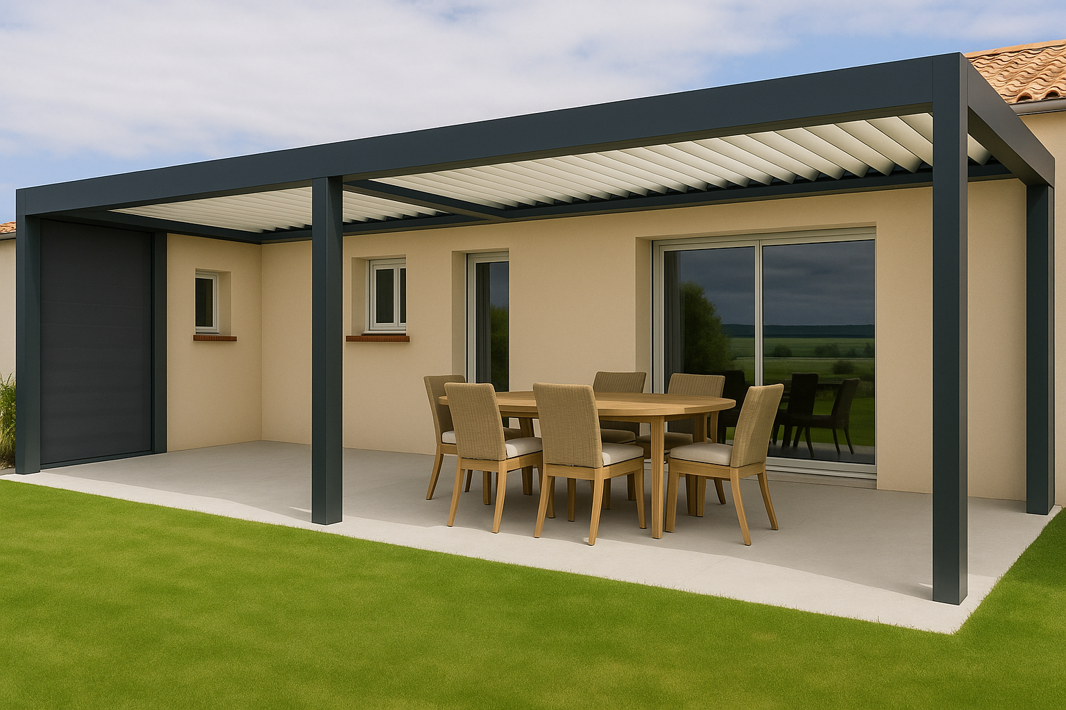 Pergola bioclimatique TITANIS NEO avec LED — installateur Alsace du Nord