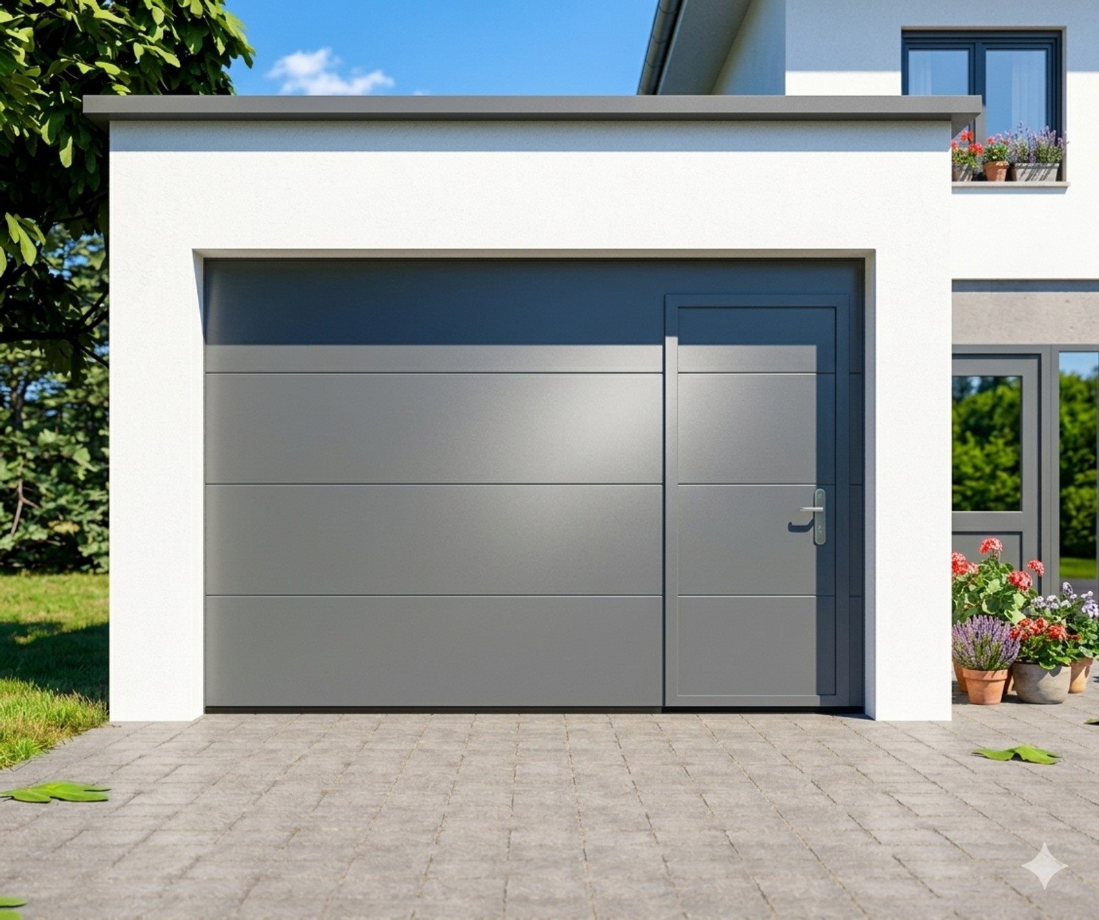 Porte de garage sectionnelle avec portillon intégré — Alsace du Nord